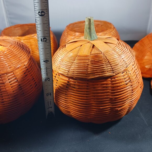 Vintage Wicker Pumpkins Candy Storage Set of 4 - Picture 8 of 10